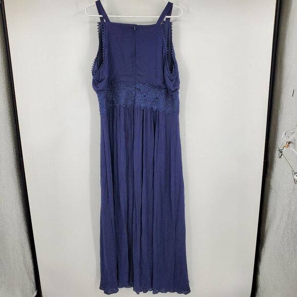NWT Nina Leonard Crochet Trim Navy Blue Boho Coastal Long Maxi Dress Size XL - Picture 2 of 9